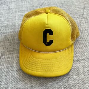 Vintage 1990s C Logo Men’s Yellow Grunge Distressed SnapBack Trucker Hat